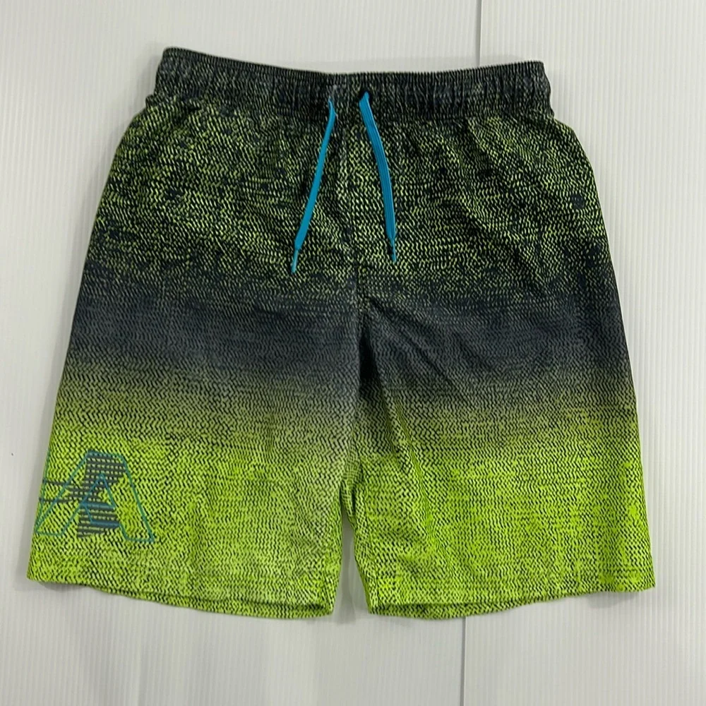 437. Under Armour Kids Swim Trunks - Black‎ and Neon Green (YXL)
